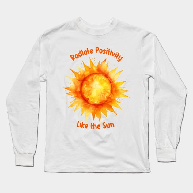 Radiate Positivity Brushed Watercolor Painted Sun Long Sleeve T-Shirt by TeeCraftsGirl